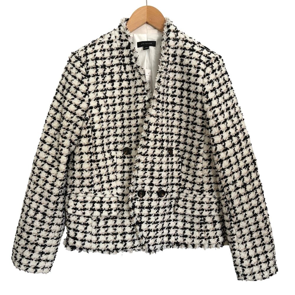 Ann Taylor Tweed Houndstooth Textured Blazer Jacket Women’s Size 14 Business